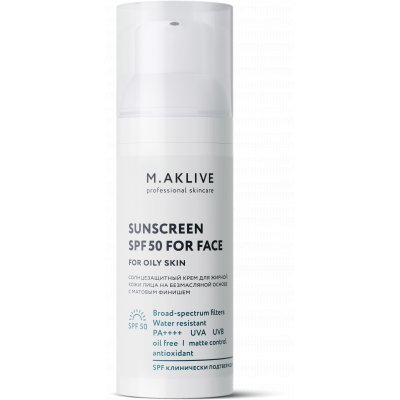 M.AKLIVE Солнцезащитный крем SPF50 для жирной кожи лица 50мл