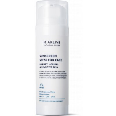M.AKLIVE Солнцезащитный крем SPF50 для сухой, нормальной и чувствительной кожи лица 150мл